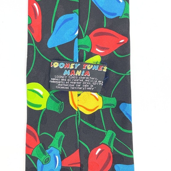 VTG 1994 Looney Tunes Mania Looney Tunes Characters in Christmas Lights Necktie - Picture 5 of 8